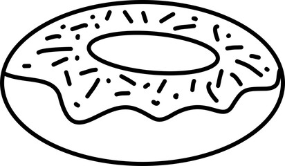 Obraz premium Simple outline drawing of a delicious iced donut with sprinkles, perfect for creative projects and culinary themes