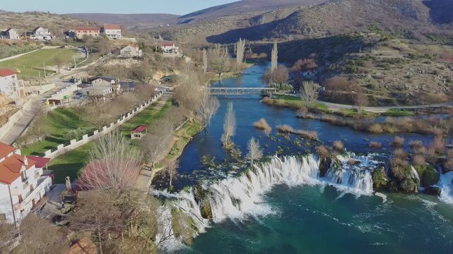 Aerial Drone video of Berberov Buk Waterfall on Zrmanja River in Dalmatia, Croatia
