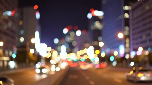 Blurry City Night Traffic Bokeh Lights Abstract Background.