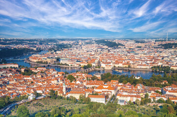 Fototapeta premium Panoramic view of Prague and Vltava river in the summer, Czech Republic, Europe