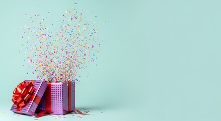 Colorful confetti explodes from gift box