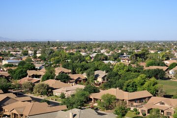 Obraz premium Aerial view of North-West Phoenix, Glendale and Peoria, a part of Valley of the Sun, from the top of Vision Hills, Arizona