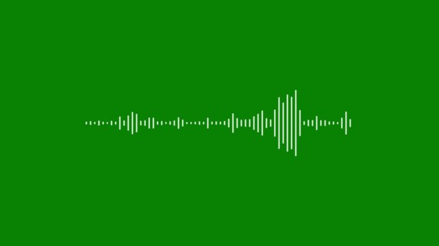 Audio waveform spectrum visualizer animation, sound wave digital music voice signal oscillation effect, abstract audio line visualization isolated on green screen background