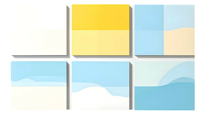 Obraz premium Six square art pieces, varying colors and geometric shapes, some layered, minimal style