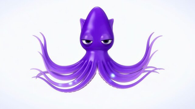 Animated purple squid on white background ocean creature cartoon animation