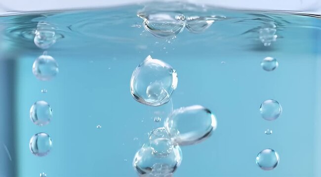 Bubbles rising through blue liquid, a captivating display of effervescence and clarity
