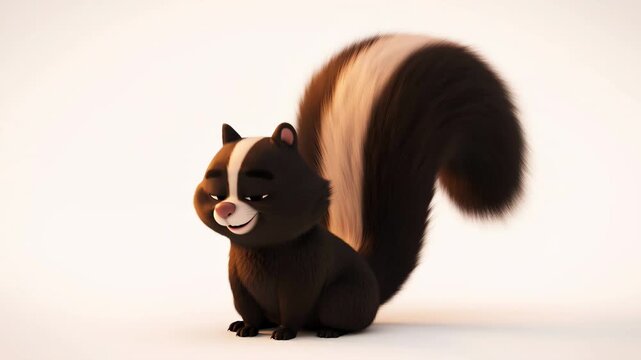 Cartoon skunk character sitting animated cute design element on white background