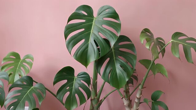 Tropical leaves monstera and philodendron on pink color background minimal summer Tropical leaves monstera and philodendron on pink color background minimal summer pink