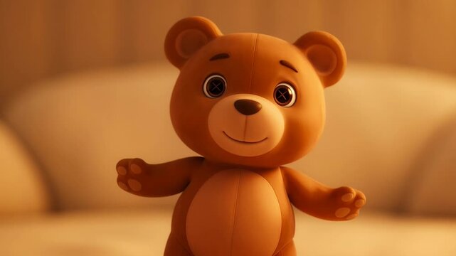 Cute teddy bear standing upright warm lighting animated style render