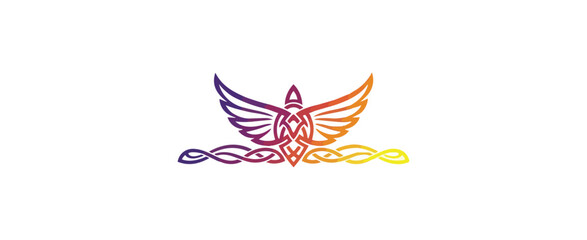 Obraz premium Abstract winged emblem design with glowing gradient colors and dark background