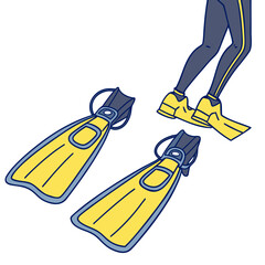 A pair of yellow and blue flippers resting on a sandy beach Vector © RABBY MIA