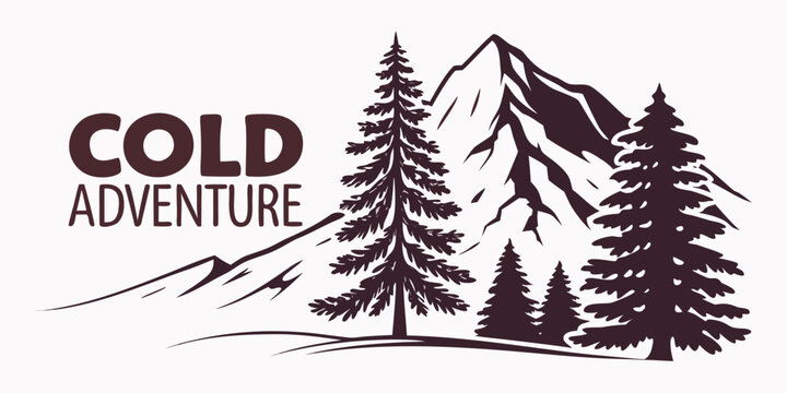 Majestic mountains and pine trees in a serene winter landscape Vector