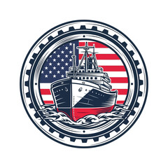 Patriotic american ship emblem with gear border and usa flag © Fahim