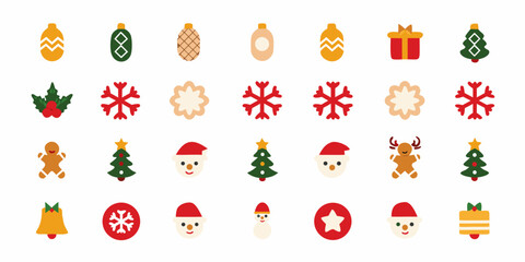 Colorful set of festive holiday icons including snowflakes trees and treats © Tusar