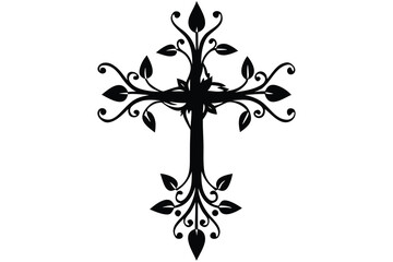 Obraz premium Christian Cross, Ornate Leafy Design