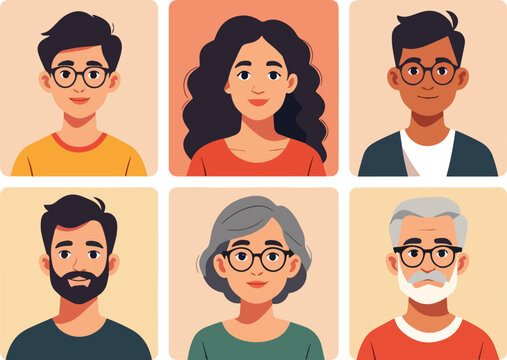 volto avatar  persone  icone uomo donna  ragazzo ragazza vari caratteri icon vettoriale