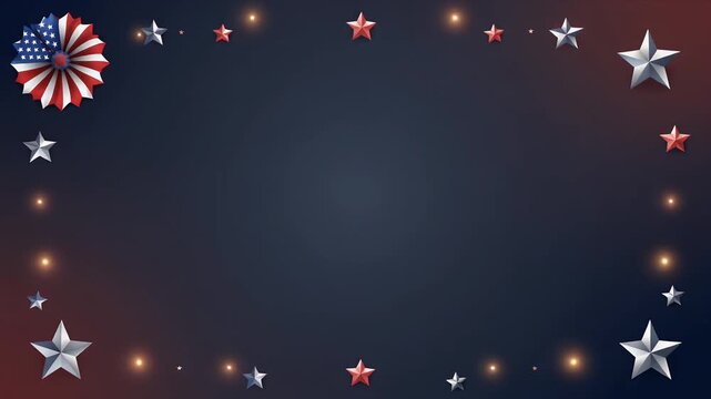 Patriotic pinwheel with red white and blue colors against starry night sky