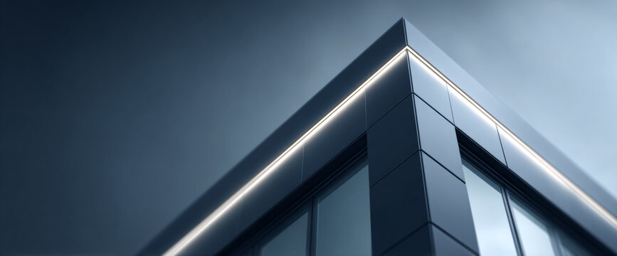 Modern building corner with illuminated edge