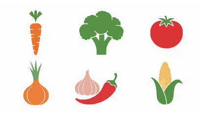 A colorful vector graphic illustration of various vegetables on a white background