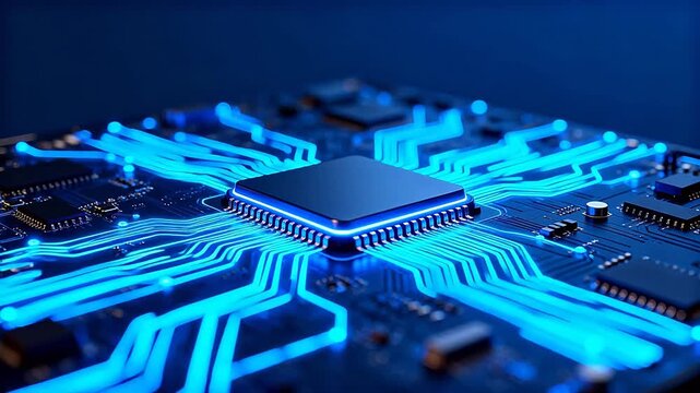 Closeup of glowing circuit board