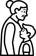 Obraz premium Woman and boy together, looking side with cheerful face expression. Family, relationship, generation concept. Outline vector icon