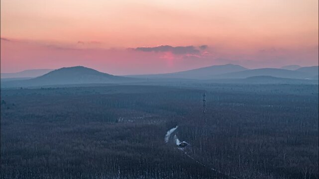 Sunset Over Daxinganling Mountains and Forest Landscape