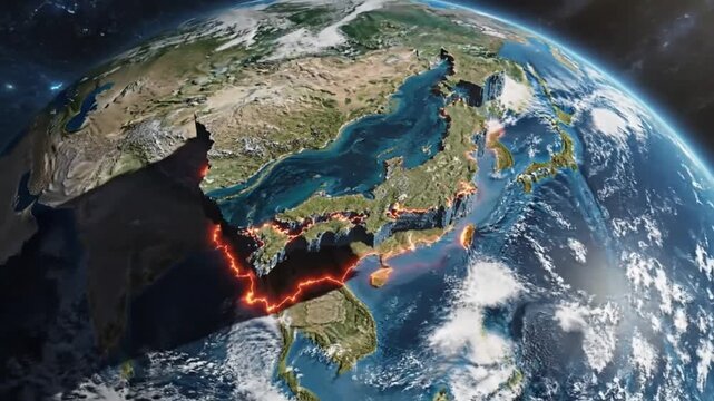 Global animation highlighting seismic activity along the Pacific Ring of Fire demonstrating Earth's geological processes