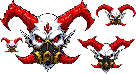 Set of 3 fantasy demon head icons vector © Design