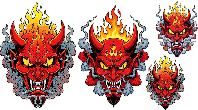 Set of 4 devil head icons vector
