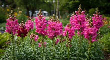 Obraz premium Vibrant pink flowers in full bloom a stunning garden display of fresh floral beauty with colorful petals and lush greenery