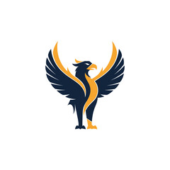 Obraz premium A striking dark blue and gold eagle or phoenix emblem with wings spread wide.