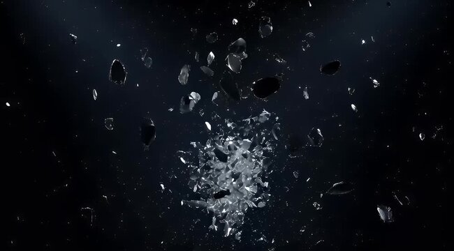 Shards of glass exploding in the darkness creating a shattering moment abstract