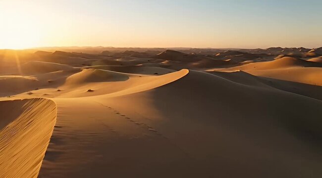Serene sunset landscape of vast sand dunes with soft golden lighting