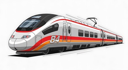 Fototapeta premium Animated image of a high-speed train, with sleek design and a red, white, and gray color scheme, showing movement