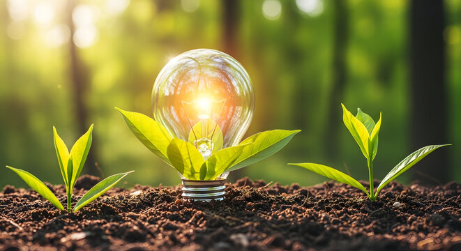 Light bulb growing green plant idea nature