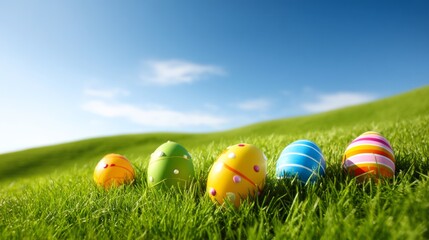 Fototapeta premium Colorful Easter Eggs on Rolling Green Slopes