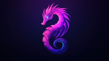 Fototapeta premium Abstract stylized seahorse silhouette, vibrant colors, dark background. Possible use Digital art, wallpaper, background image