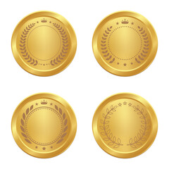 Illustration of a set of gold award medals isolated on a white background
