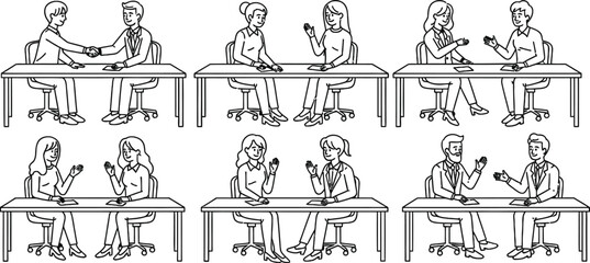 Obraz premium Sequence of people sitting and standing at desks
