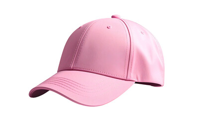 Fototapeta premium A vibrant, pink baseball cap in front view, on a dark background, showcasing its curved brim