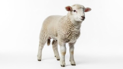 Obraz premium Young lamb standing against a bright white background in studio lighting