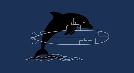 Black dolphin jumping out water with cityscape. © fadli