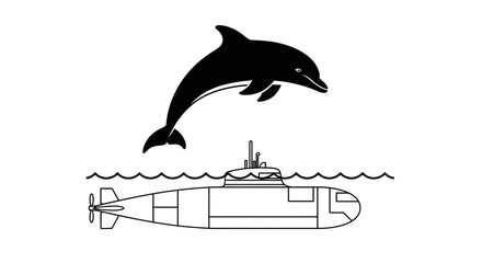 Black dolphin and submarine in water. © fadli