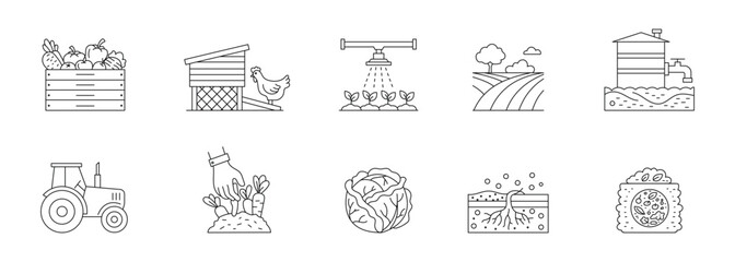 Agriculture farming line icon set. Editable stroke. Vector illustration.  © Designstore8