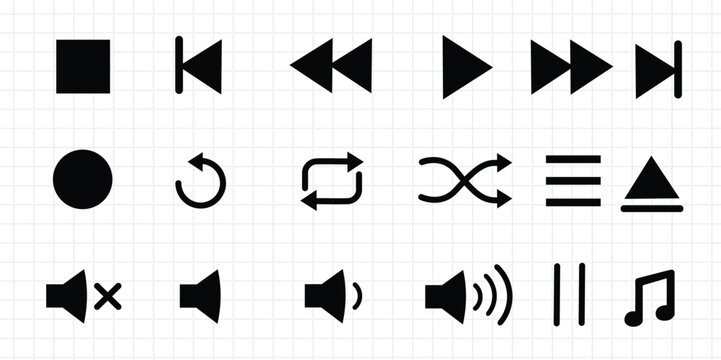 Music Icons, Volume Button, Play buttons, Music Player, Spotify, Play Pause Control, Song Glass, Audio Control
