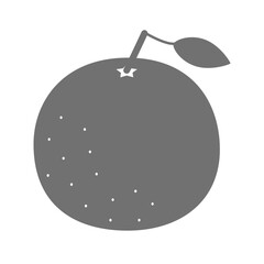 オレンジのシルエットアイコン 葉っぱ付きの果物イラスト 白黒モノクロ素材