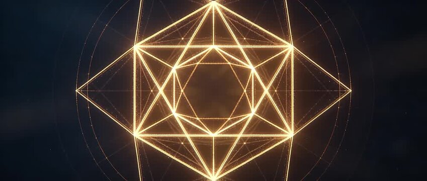 Looping geometric light pattern glowing abstract sacred geometry background with golden line art shimmer pattern loops endlessly in hypnotic motion modern spiritual design loop glow geometric light