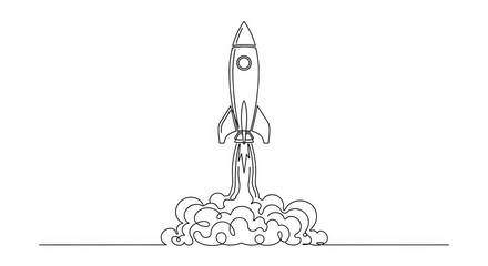 Fototapeta premium Rocket Launching, Smoke Plume, Single Line Drawing, Space Exploration Concept