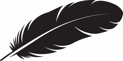 A single black feather lies diagonally against a white background © Delip