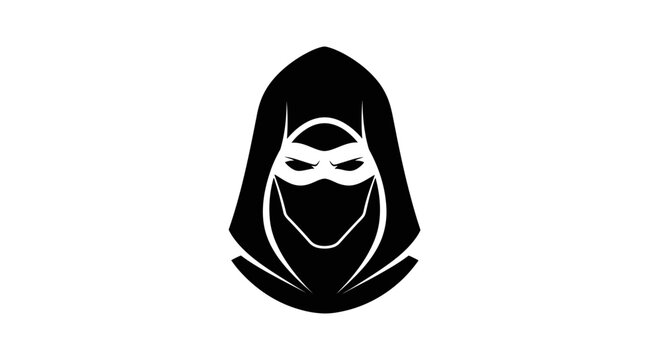 Black ninja mask face silhouette icon.